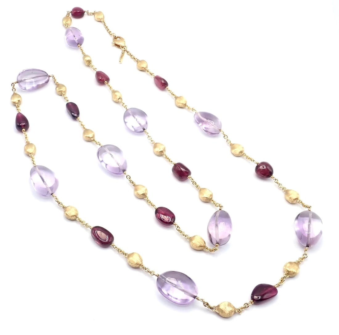 Authentic! Marco Bicego 18k Yellow Gold Amethyst Rhodolite Garnet 31" Necklace - 6
