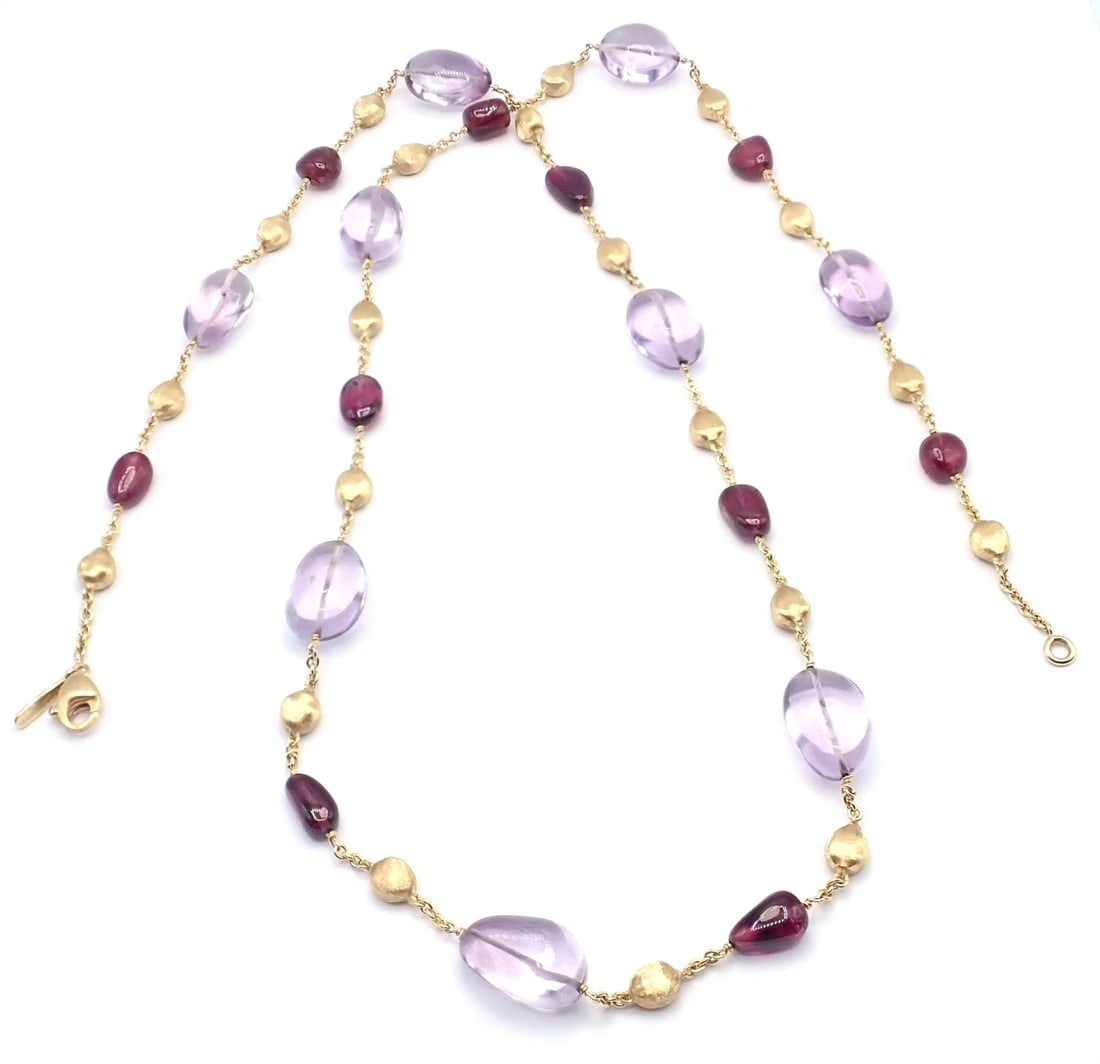 Authentic! Marco Bicego 18k Yellow Gold Amethyst Rhodolite Garnet 31" Necklace - 8