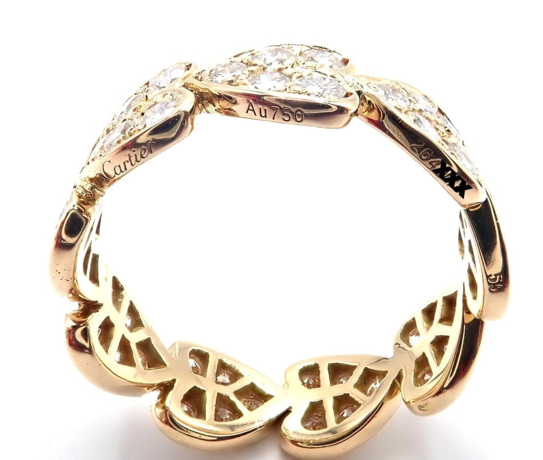 Authentic! Cartier 18k Yellow Gold Diamond Heart Eternity Band Ring Size 7.25 - 7