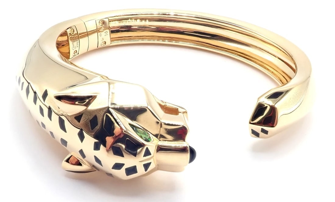 Authentic! Cartier Panther Panthere 18k Yellow Gold Bangle Bracelet Size 16 Cert - 10