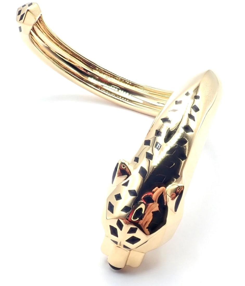 Authentic! Cartier Panther Panthere 18k Yellow Gold Bangle Bracelet Size 16 Cert - 11