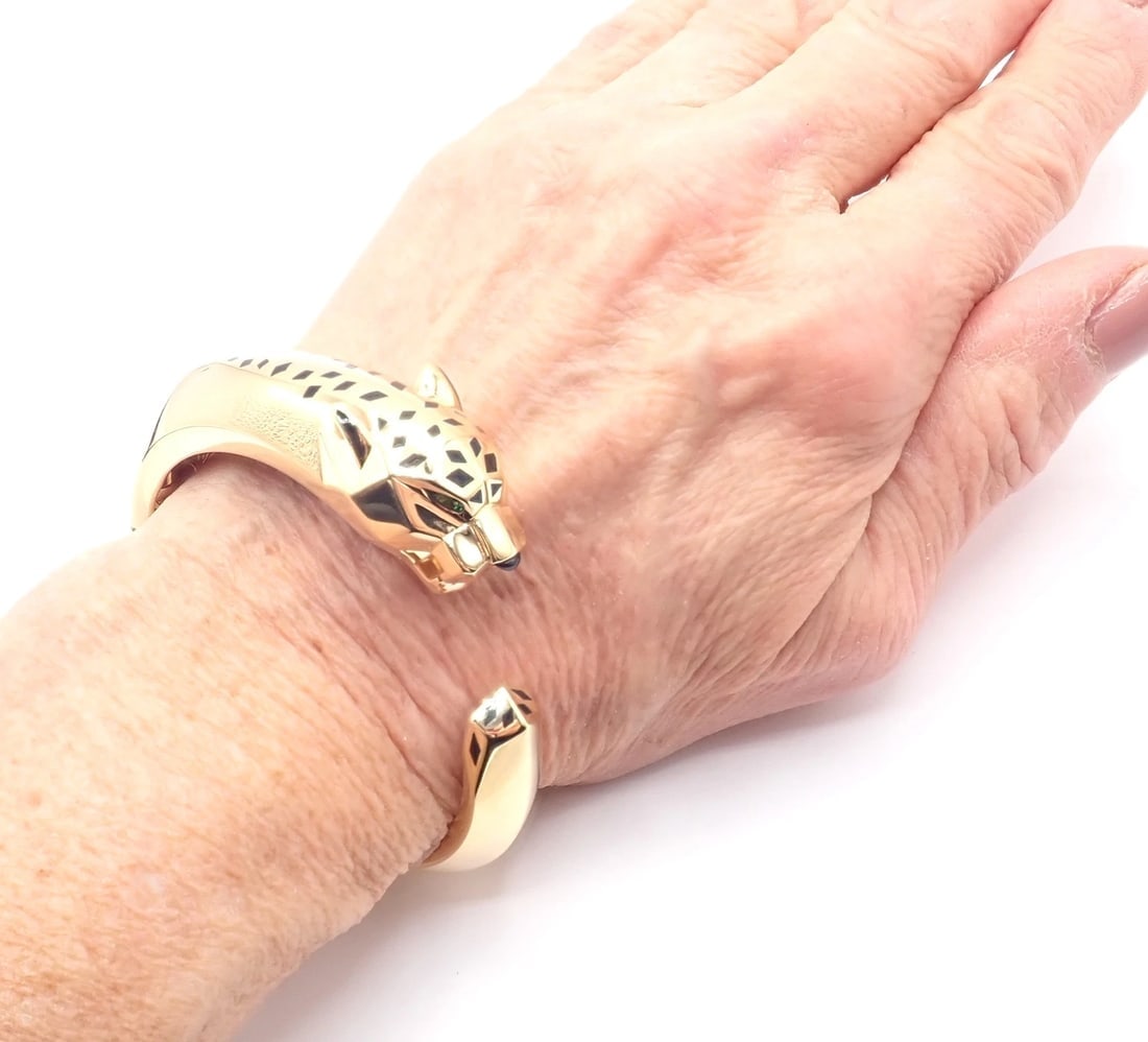 Authentic! Cartier Panther Panthere 18k Yellow Gold Bangle Bracelet Size 16 Cert - 12