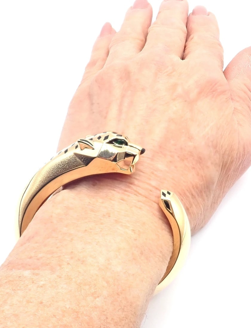 Authentic! Cartier Panther Panthere 18k Yellow Gold Bangle Bracelet Size 16 Cert - 13