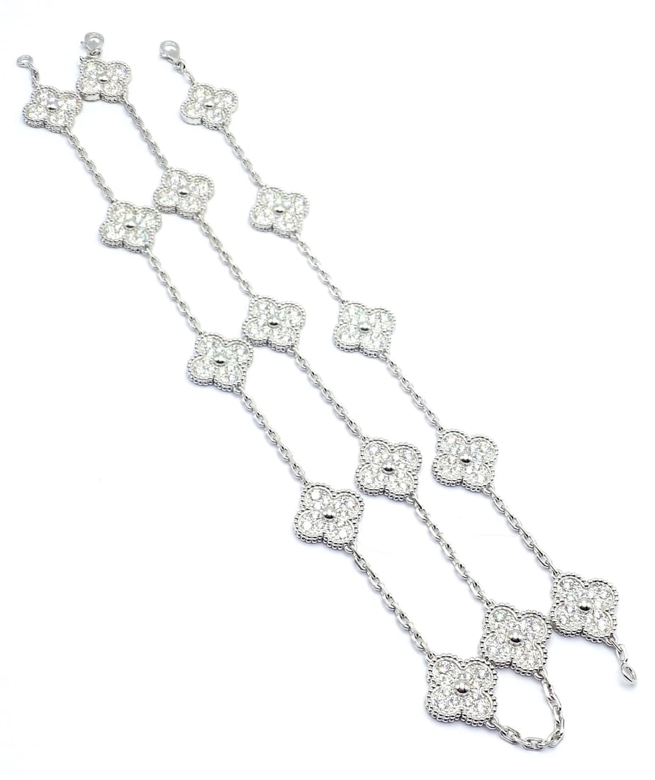 Van Cleef & Arpels 18k Gold Vintage Alhambra Diamond Necklace Bracelet Set Cert. - 9