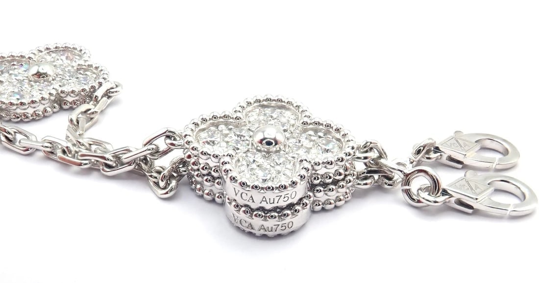 Van Cleef & Arpels 18k Gold Vintage Alhambra Diamond Necklace Bracelet Set Cert. - 10