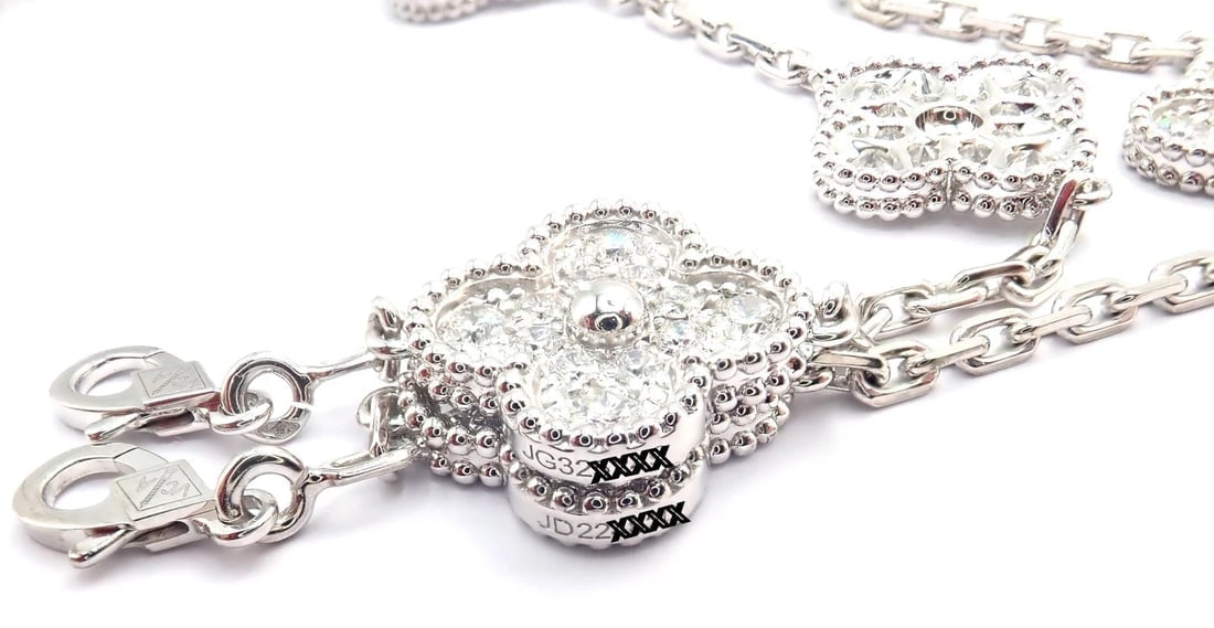 Van Cleef & Arpels 18k Gold Vintage Alhambra Diamond Necklace Bracelet Set Cert. - 12