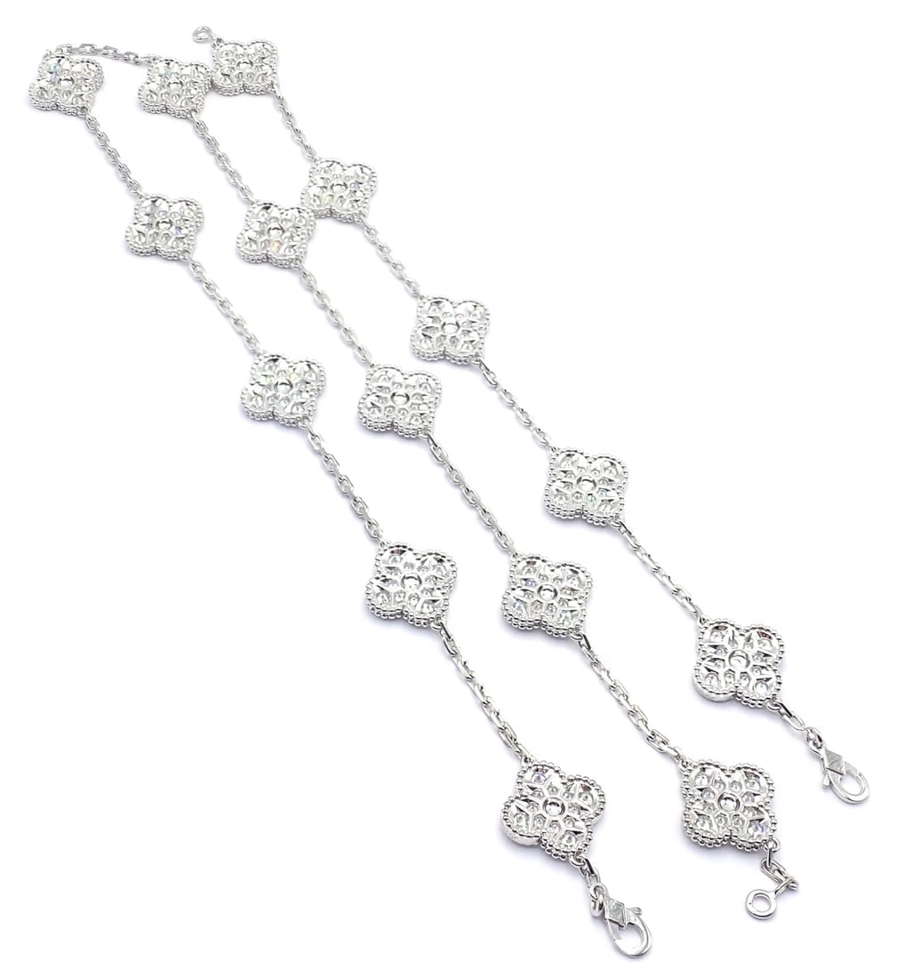 Van Cleef & Arpels 18k Gold Vintage Alhambra Diamond Necklace Bracelet Set Cert. - 13