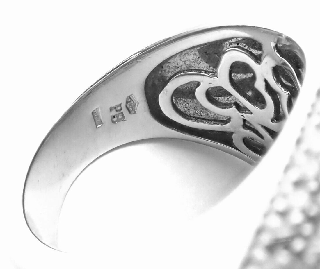 Authentic! Pasquale Bruni 18k White Gold Diamond London Blue Topaz Large Ring - 9