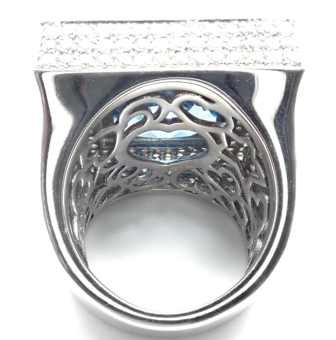 Authentic! Pasquale Bruni 18k White Gold Diamond London Blue Topaz Large Ring - 12