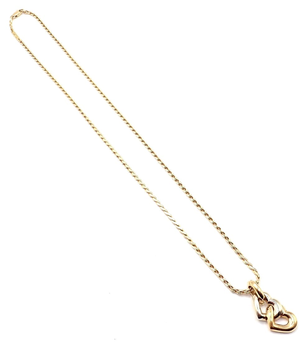 Authentic! Cartier 18k Yellow White Gold Double Heart Pendant Chain Necklace - 6