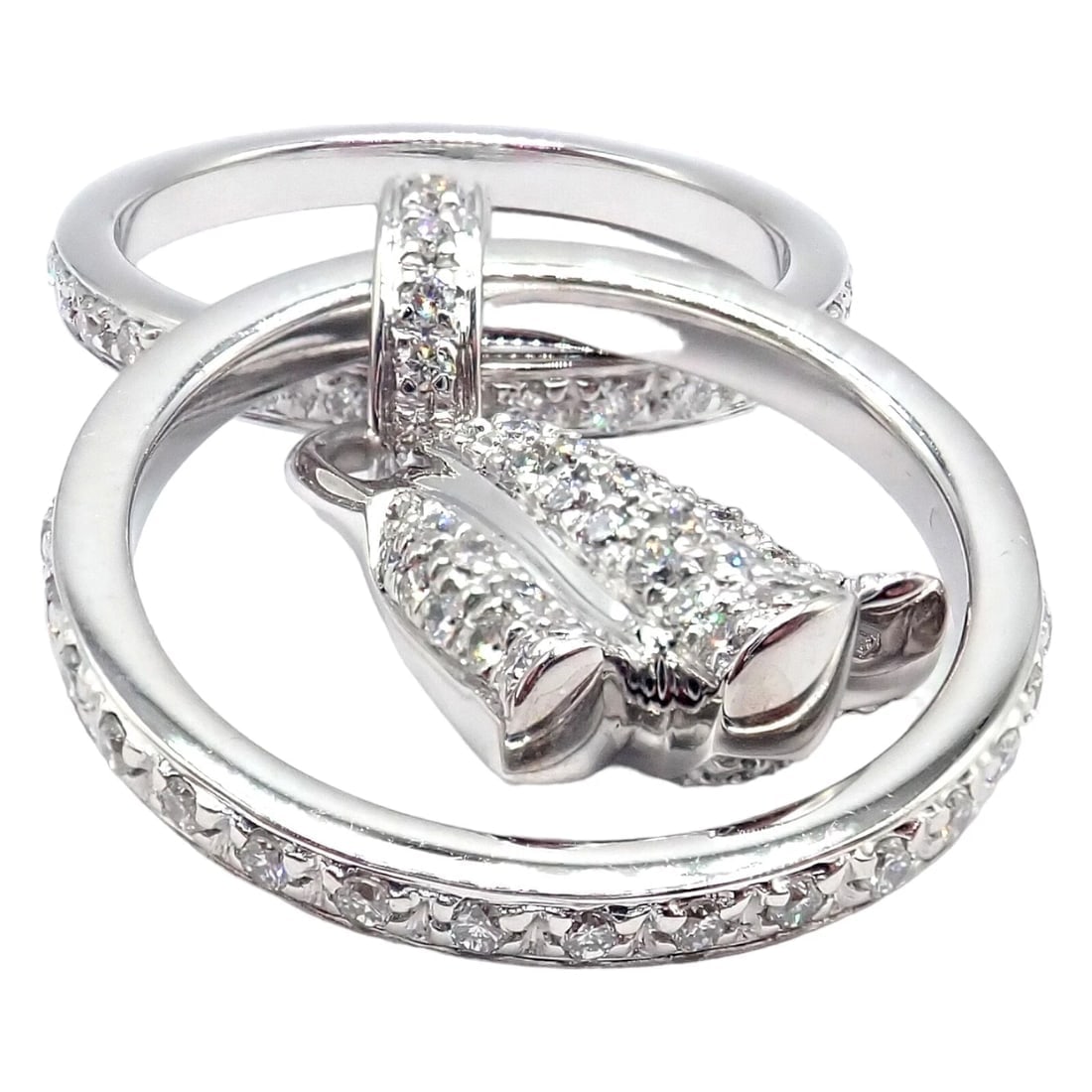 Authentic! Piaget 18k White Gold Diamond Double Band Flower Ring - 3