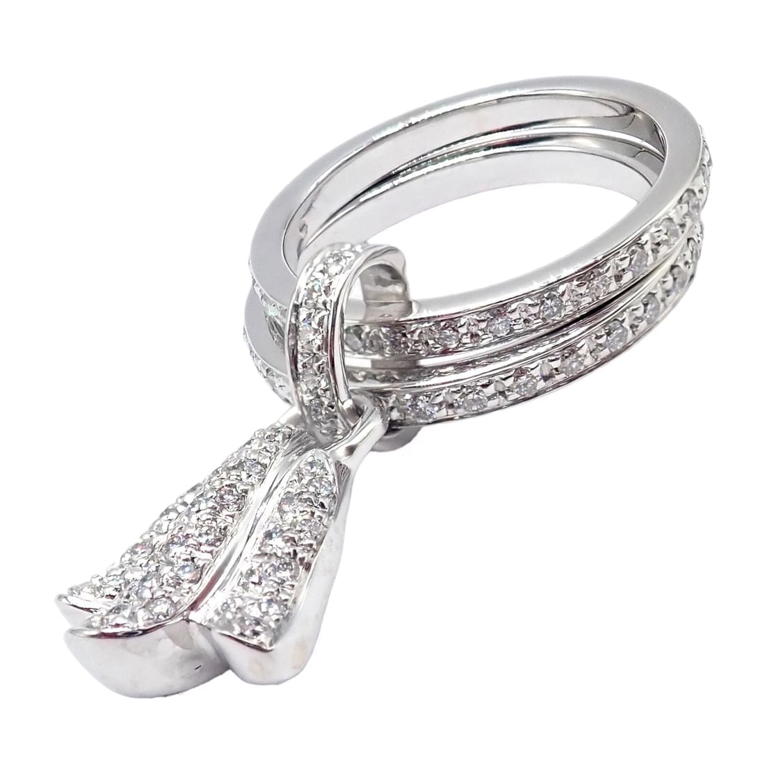 Authentic! Piaget 18k White Gold Diamond Double Band Flower Ring - 4