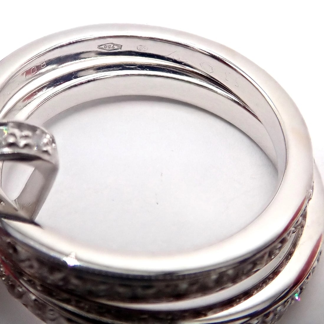 Authentic! Piaget 18k White Gold Diamond Double Band Flower Ring - 6