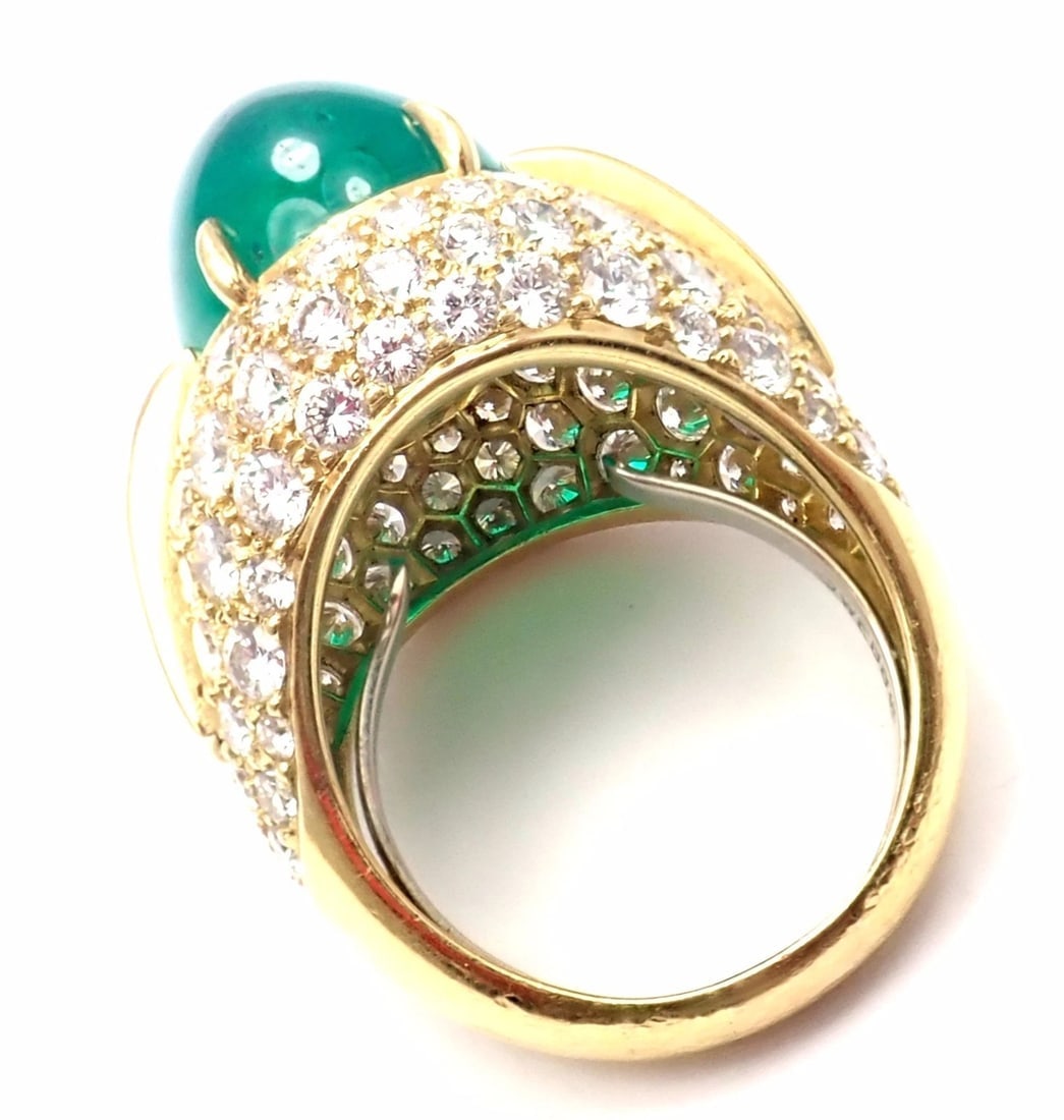 Authentic! David Webb 18k Yellow Gold Diamond Large Colombian Emerald Ring AGL - 9