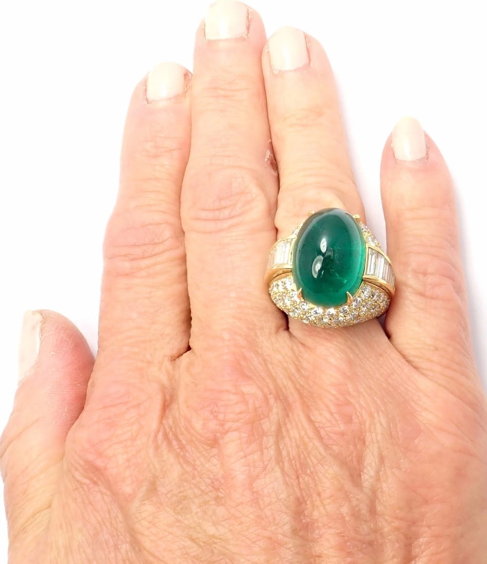 Authentic! David Webb 18k Yellow Gold Diamond Large Colombian Emerald Ring AGL - 11