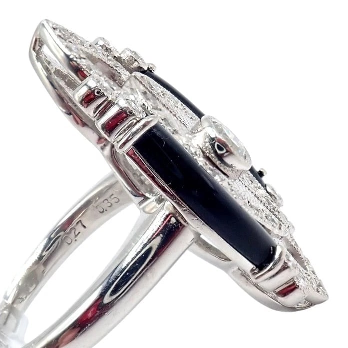 Vintage Estate Platinum Diamond 0.62ctw Onyx Ring sz 7.5 - 15
