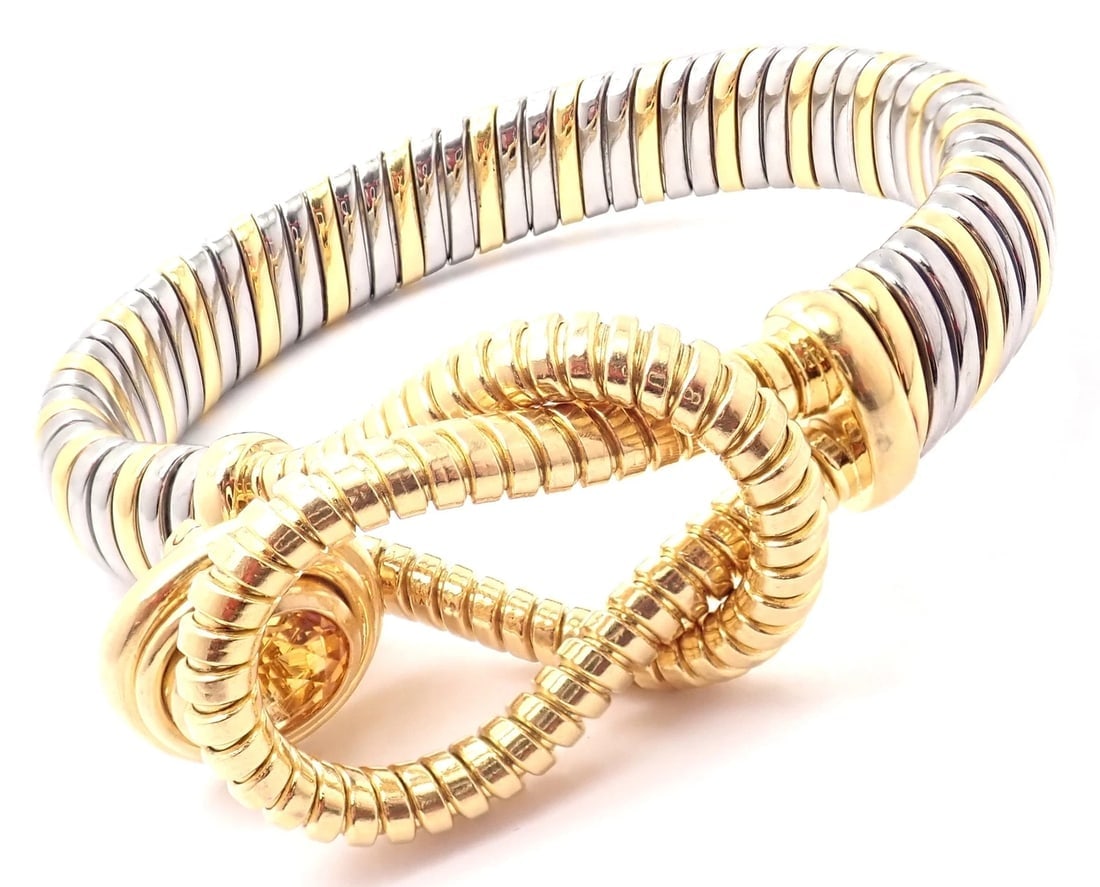 Authentic Cartier Hercules Knot 18k Yellow Gold Stainless Steel Citrine Bracelet - 8