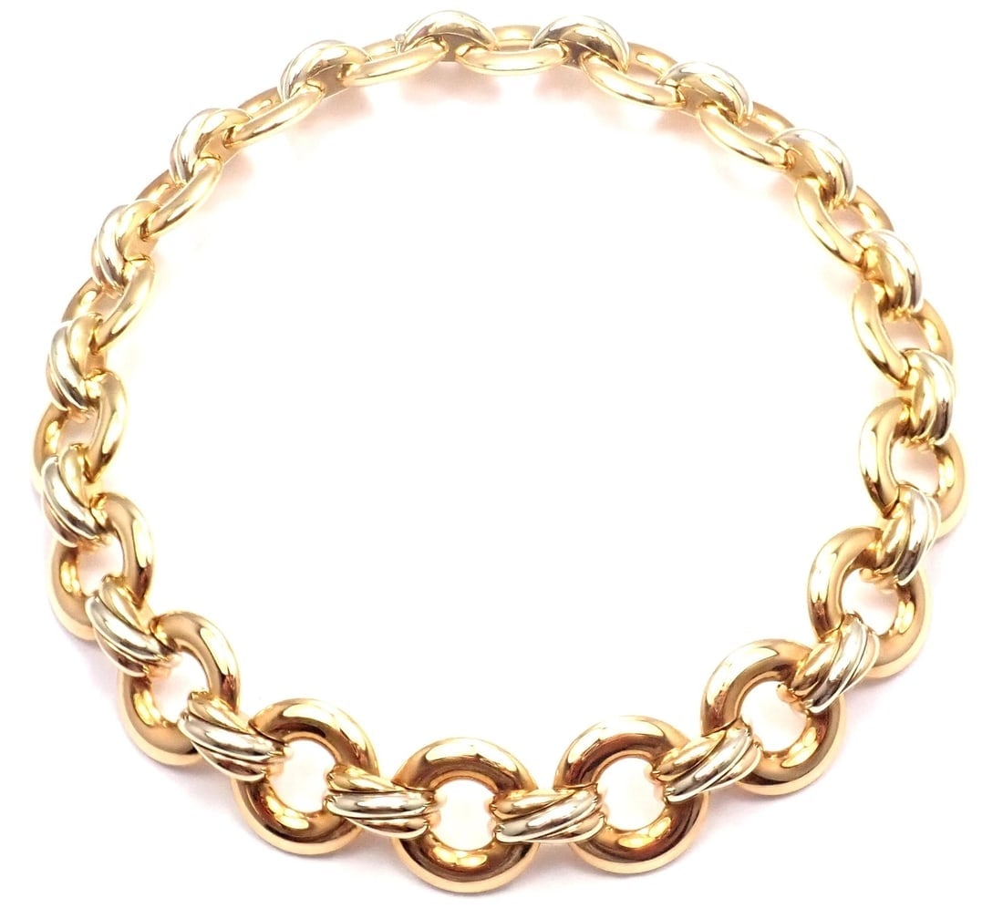 Rare! Authentic Cartier Trinity 18k Multi Color Gold Round Link Necklace - 10