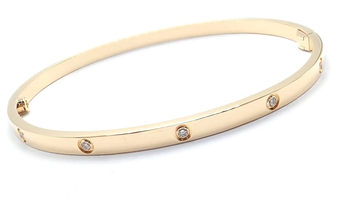 Cartier Love 18k Yellow Gold 10 Diamond Small Model Bangle Bracelet Sz 19 Cert. - 3