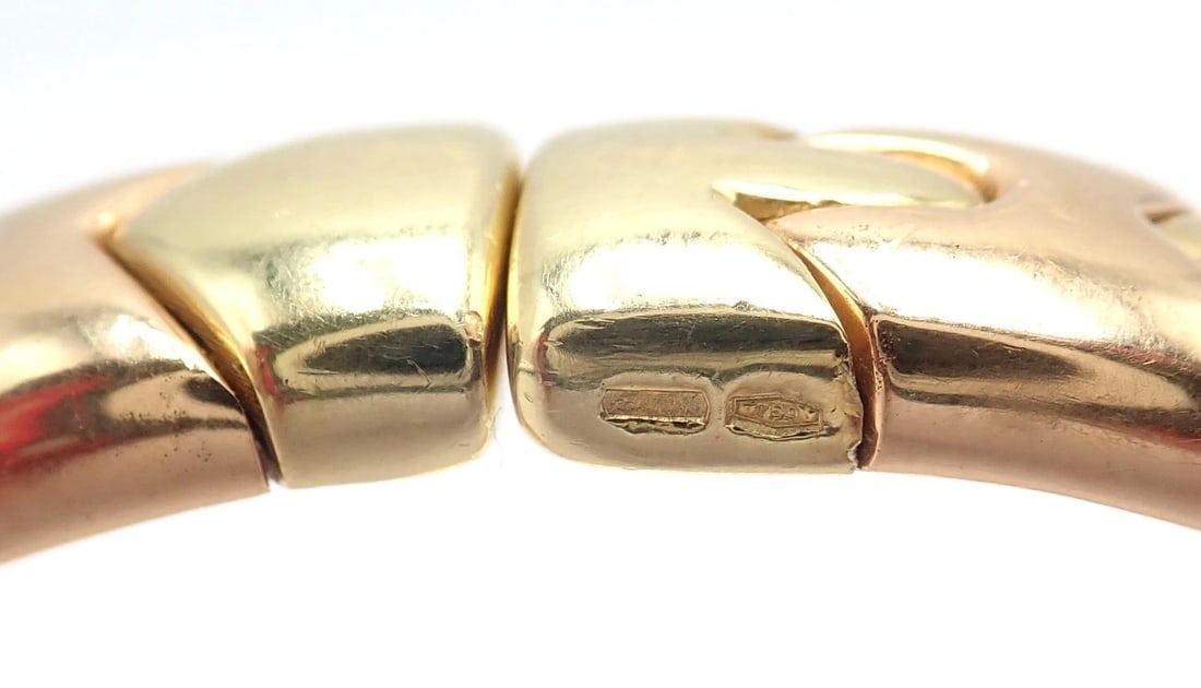 Authentic! Bulgari Bvlgari Alveare 18k Yellow & Rose Gold Bangle Cuff Bracelet - 9