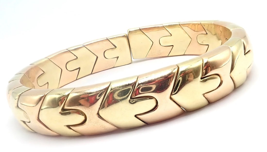 Authentic! Bulgari Bvlgari Alveare 18k Yellow & Rose Gold Bangle Cuff Bracelet - 11