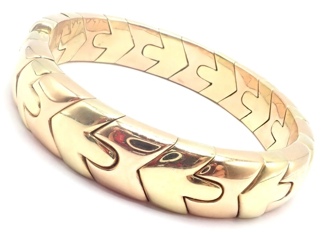 Authentic! Bulgari Bvlgari Alveare 18k Yellow & Rose Gold Bangle Cuff Bracelet - 13