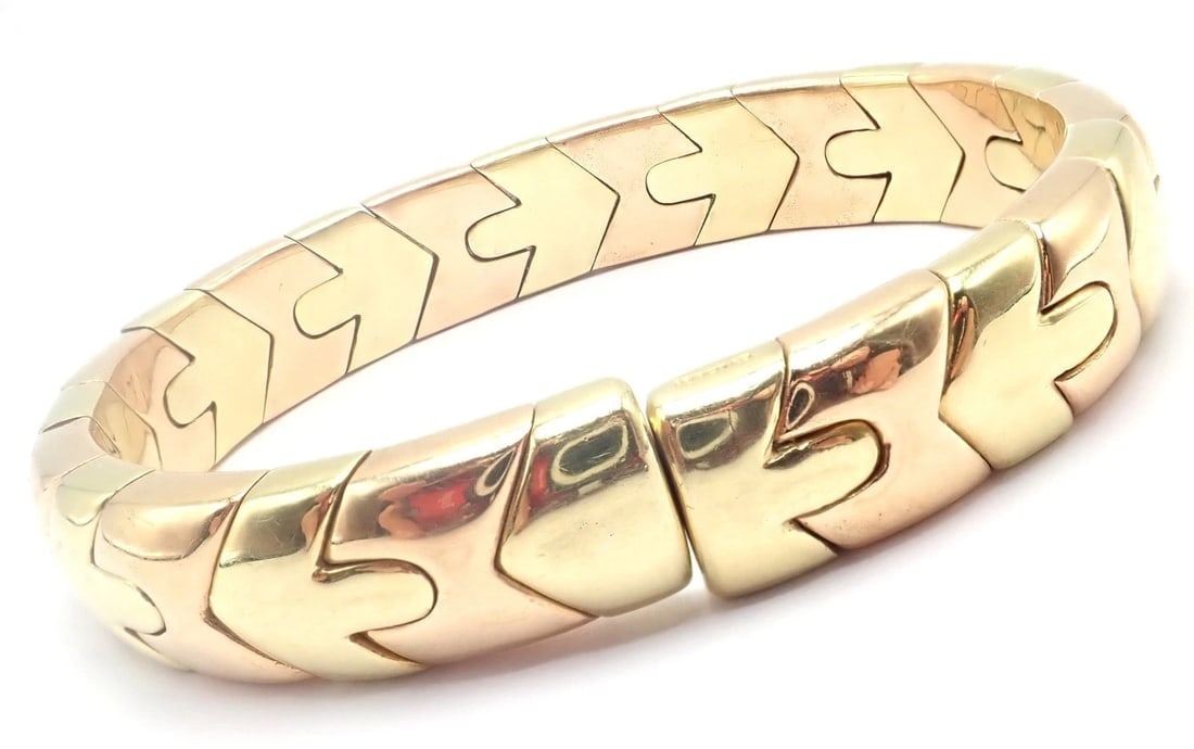 Authentic! Bulgari Bvlgari Alveare 18k Yellow & Rose Gold Bangle Cuff Bracelet - 3