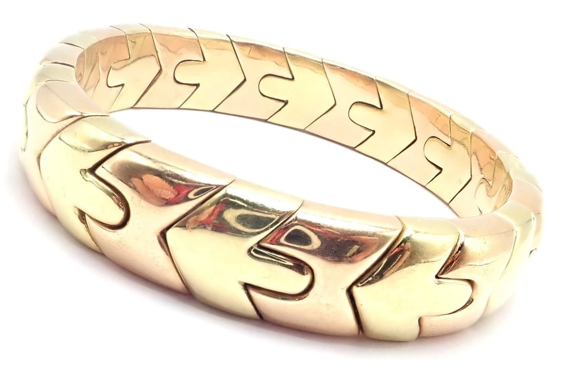 Authentic! Bulgari Bvlgari Alveare 18k Yellow & Rose Gold Bangle Cuff Bracelet - 4