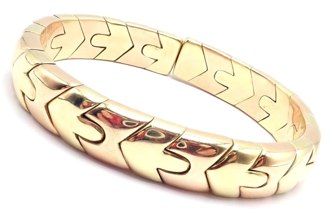 Authentic! Bulgari Bvlgari Alveare 18k Yellow & Rose Gold Bangle Cuff Bracelet - 5