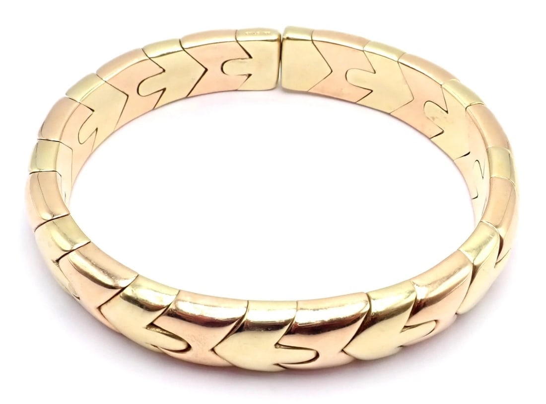 Authentic! Bulgari Bvlgari Alveare 18k Yellow & Rose Gold Bangle Cuff Bracelet - 6