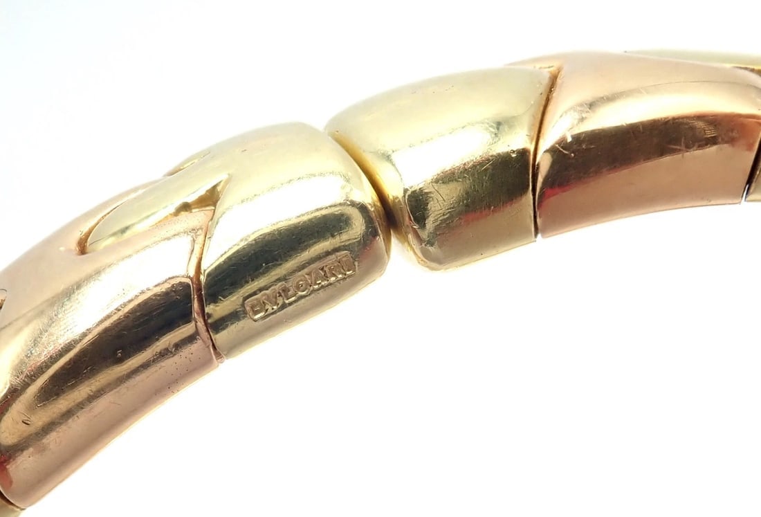 Authentic! Bulgari Bvlgari Alveare 18k Yellow & Rose Gold Bangle Cuff Bracelet - 8