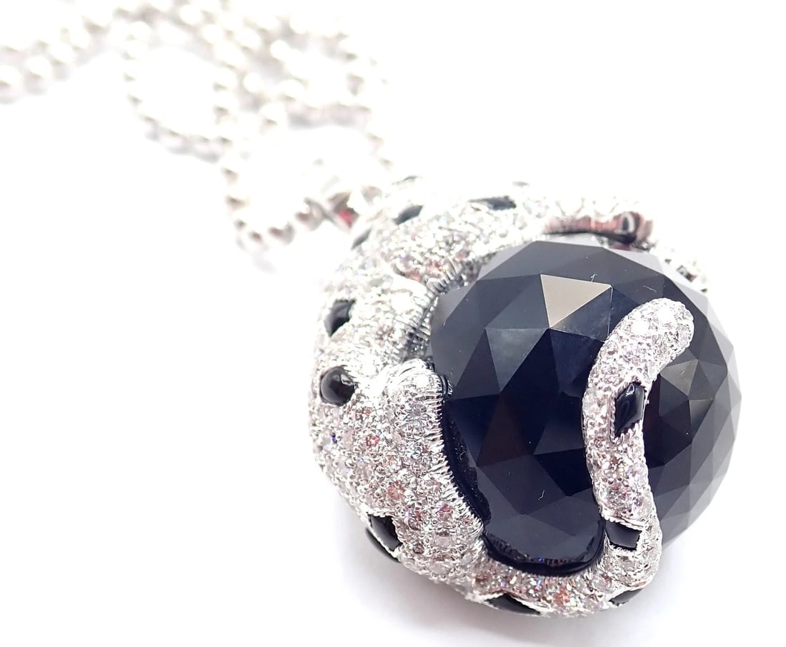 Panthere de Cartier Panther 18k Gold Diamond Emerald Onyx Pendant Necklace Paper - 17