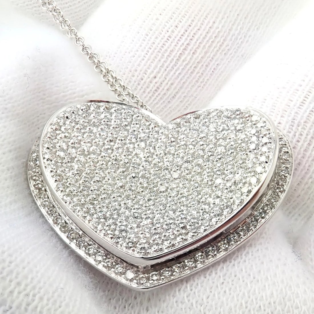 New! Authentic Pasquale Bruni 18k White Gold 2.02ct Pave Diamond Heart Necklace - 9