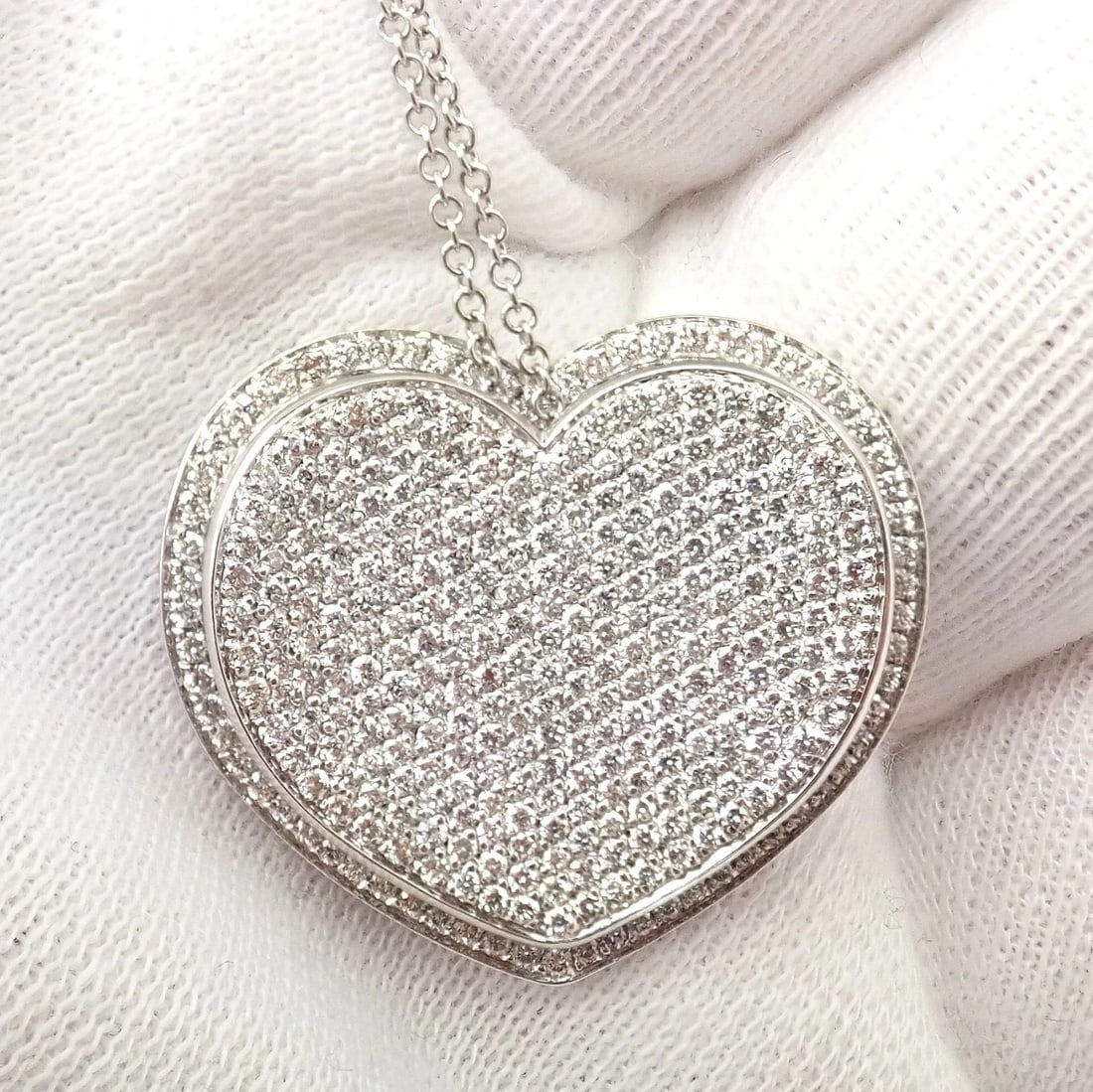 New! Authentic Pasquale Bruni 18k White Gold 2.02ct Pave Diamond Heart Necklace - 10