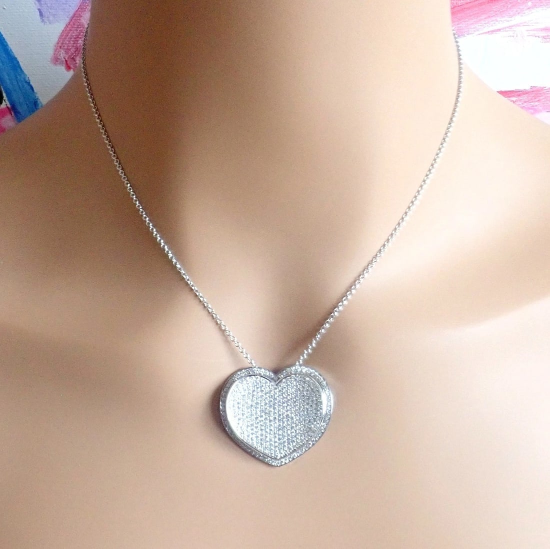 New! Authentic Pasquale Bruni 18k White Gold 2.02ct Pave Diamond Heart Necklace - 11