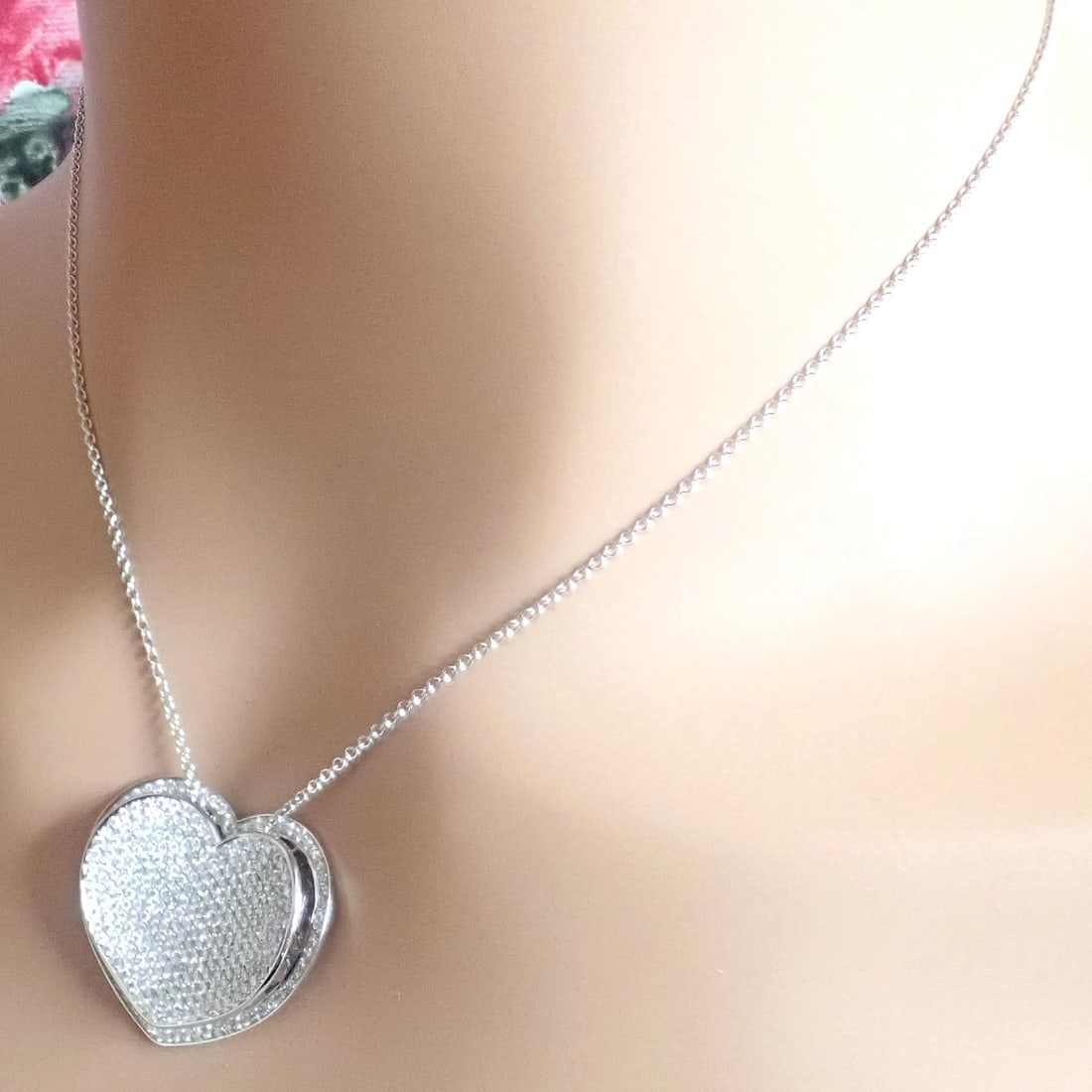 New! Authentic Pasquale Bruni 18k White Gold 2.02ct Pave Diamond Heart Necklace - 12