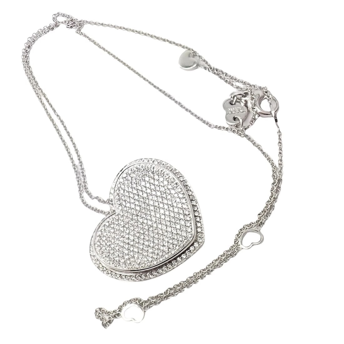 New! Authentic Pasquale Bruni 18k White Gold 2.02ct Pave Diamond Heart Necklace - 13