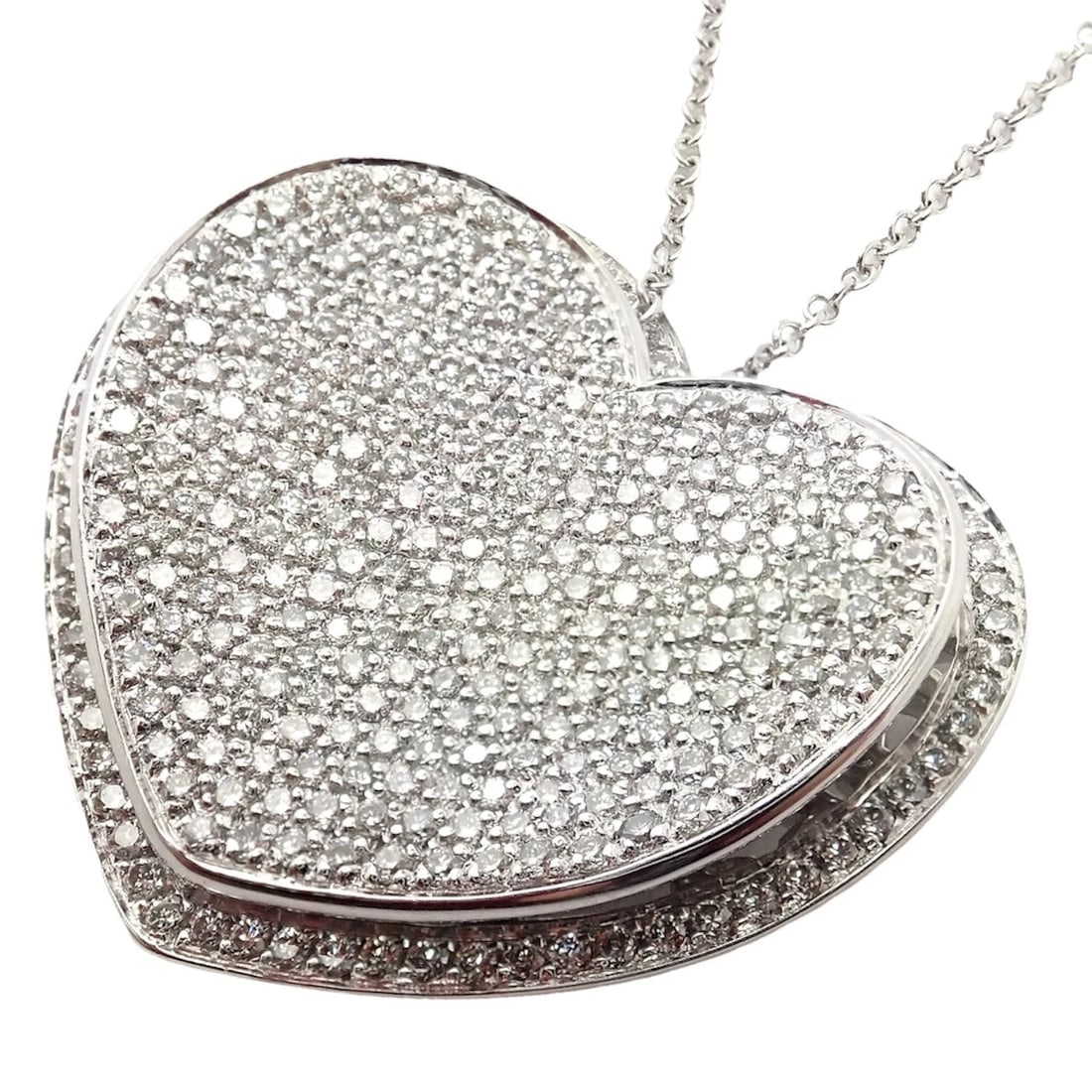 New! Authentic Pasquale Bruni 18k White Gold 2.02ct Pave Diamond Heart Necklace - 14