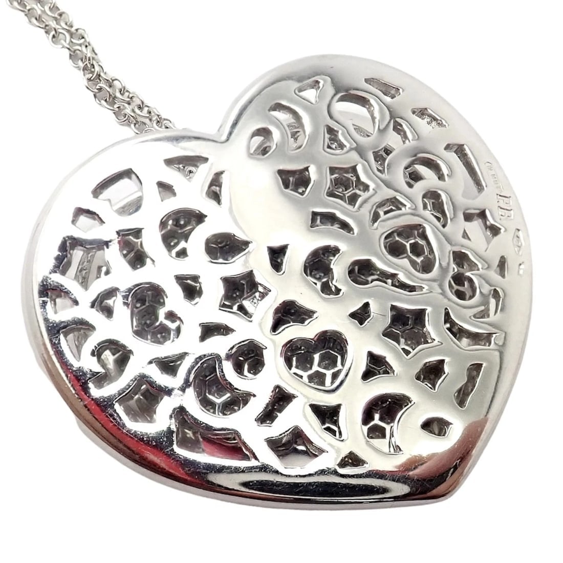 New! Authentic Pasquale Bruni 18k White Gold 2.02ct Pave Diamond Heart Necklace - 15