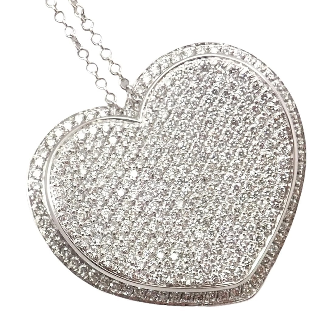 New! Authentic Pasquale Bruni 18k White Gold 2.02ct Pave Diamond Heart Necklace - 16