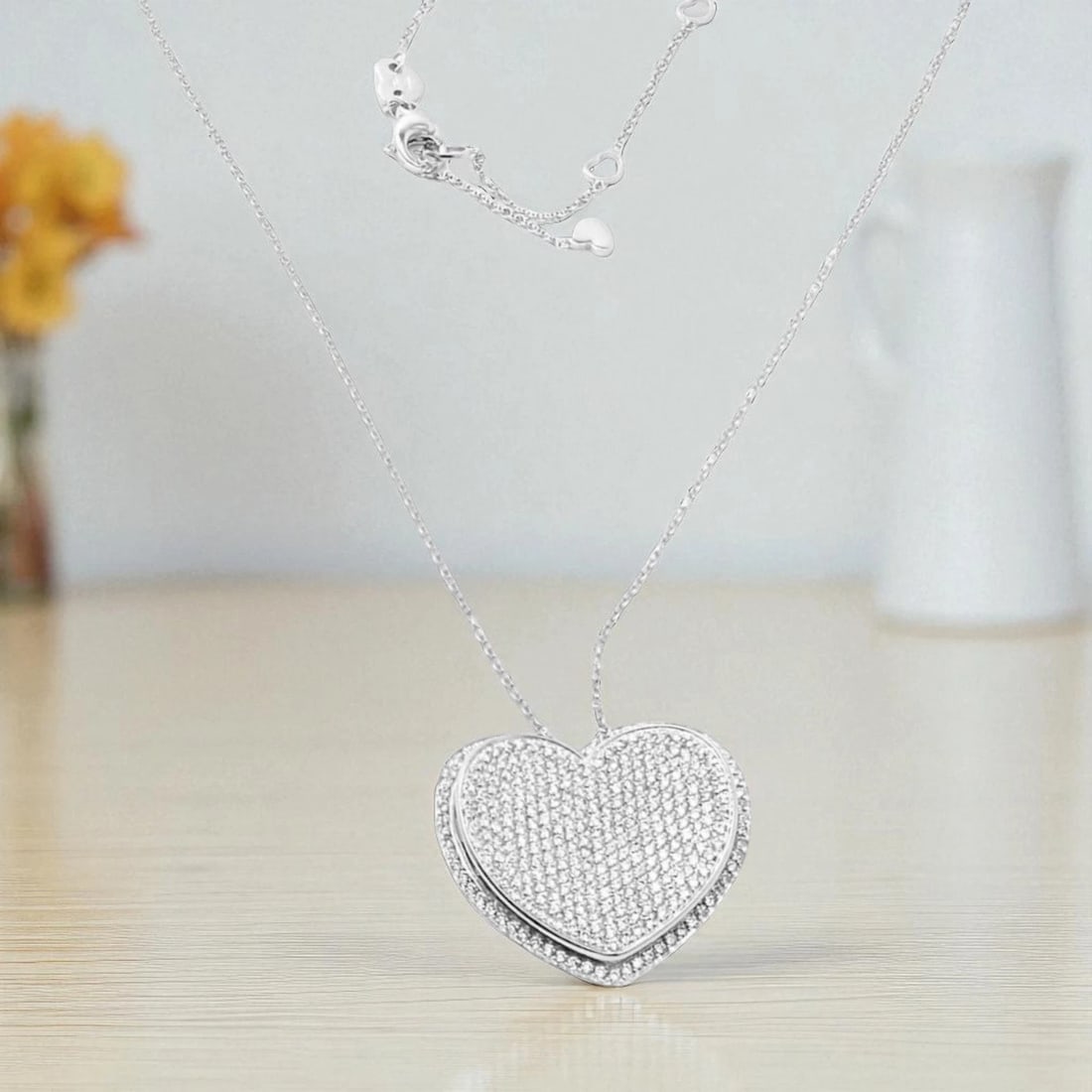 New! Authentic Pasquale Bruni 18k White Gold 2.02ct Pave Diamond Heart Necklace - 2