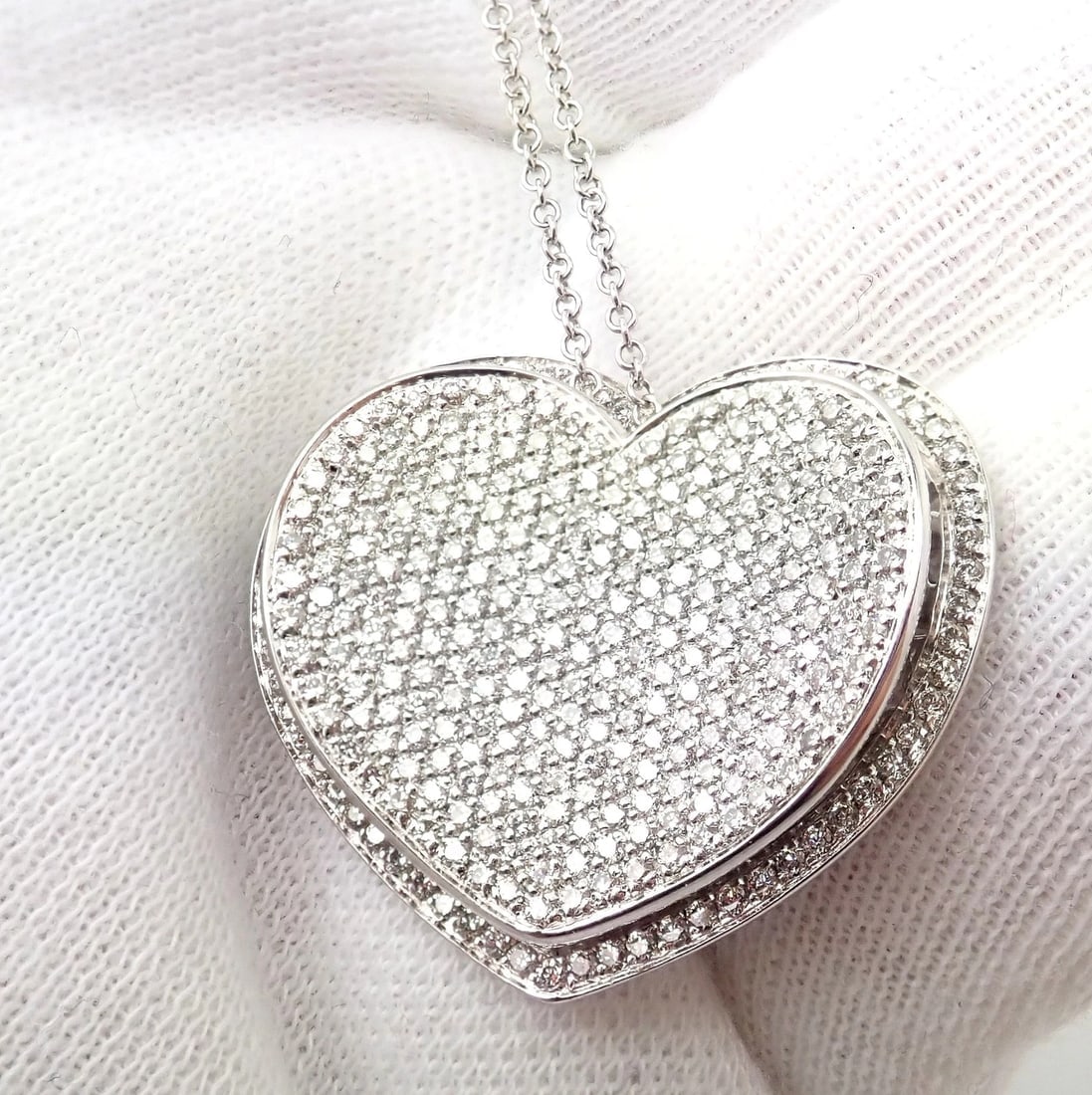 New! Authentic Pasquale Bruni 18k White Gold 2.02ct Pave Diamond Heart Necklace - 7