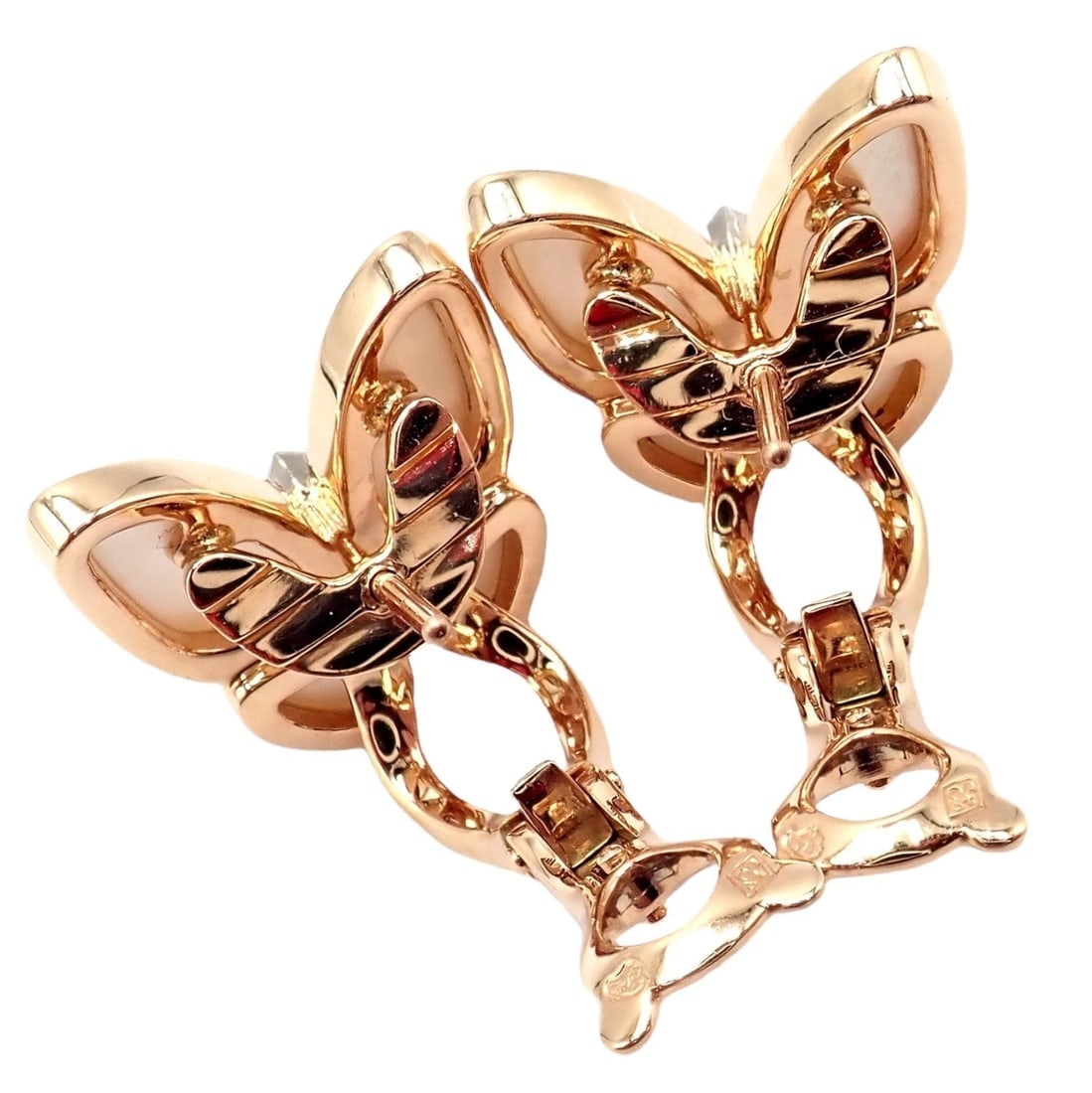 Van Cleef & Arpels 18k Rose Gold Diamond MoP Two Butterfly Earrings Cert - 10