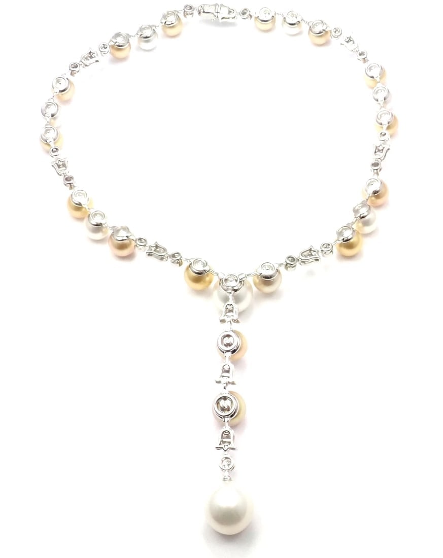 Authentic! Cartier Calin Platinum Diamond Tahitian & South Sea Pearl Necklace - 4