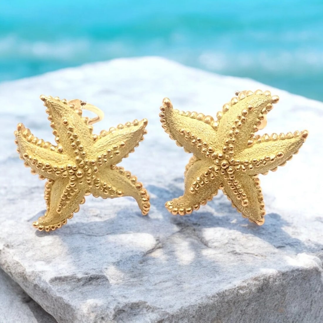 Authentic! Vintage Tiffany & Co Starfish 18k Yellow Gold Large Earrings - 3