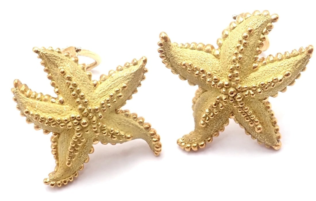 Authentic! Vintage Tiffany & Co Starfish 18k Yellow Gold Large Earrings - 5