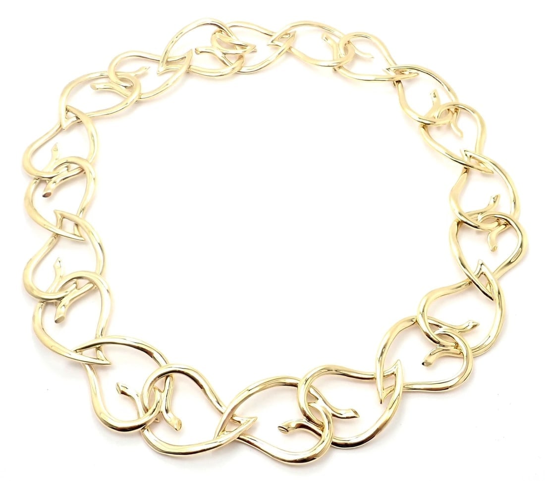 Authentic! VIntage Tiffany & Co 18k Yellow Gold Open Heart Leaf Link Necklace - 12