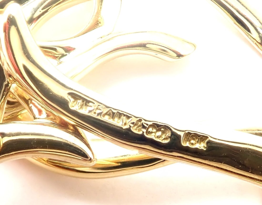 Authentic! VIntage Tiffany & Co 18k Yellow Gold Open Heart Leaf Link Necklace - 4