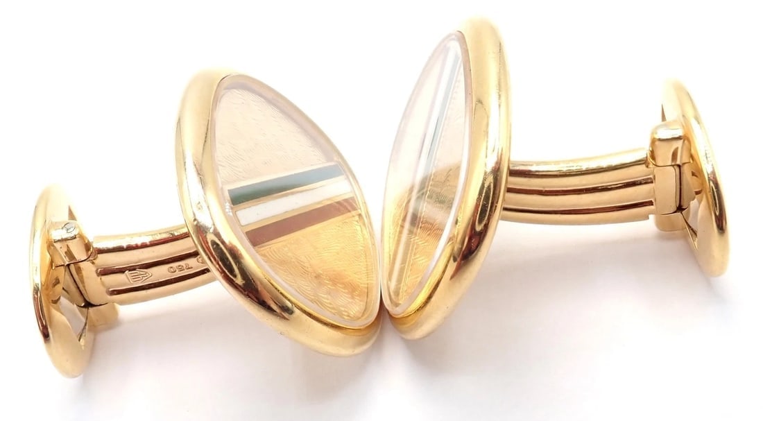 Rare! Patek Philippe 18k Yellow Gold Italian Flag Colors Enamel Large Cufflinks - 9