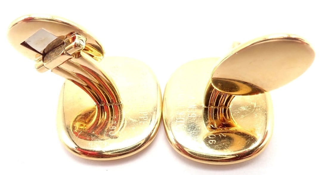 Rare! Patek Philippe 18k Yellow Gold Italian Flag Colors Enamel Large Cufflinks - 11